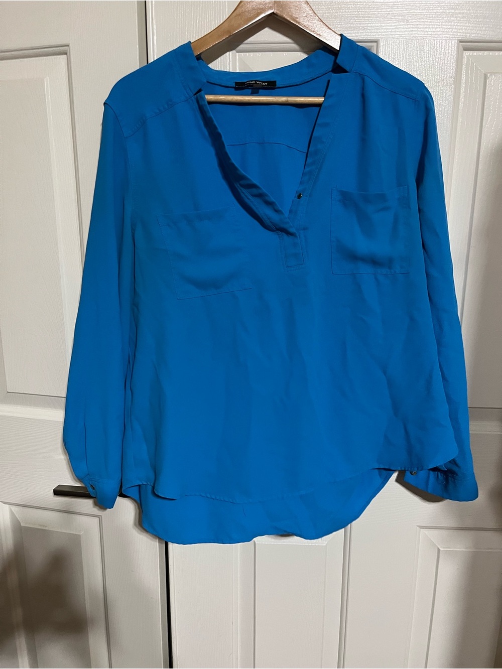 Nine West Bright Blue Split-Neck Long Sleeve Blouse
17-04